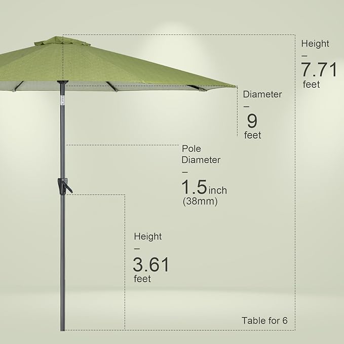 Tempera Patio Market Outdoor Table Umbrella with Push Button Tilt and Crank,Large Sun Umbrella with Sturdy Pole&Fade resistant canopy,Easy to set