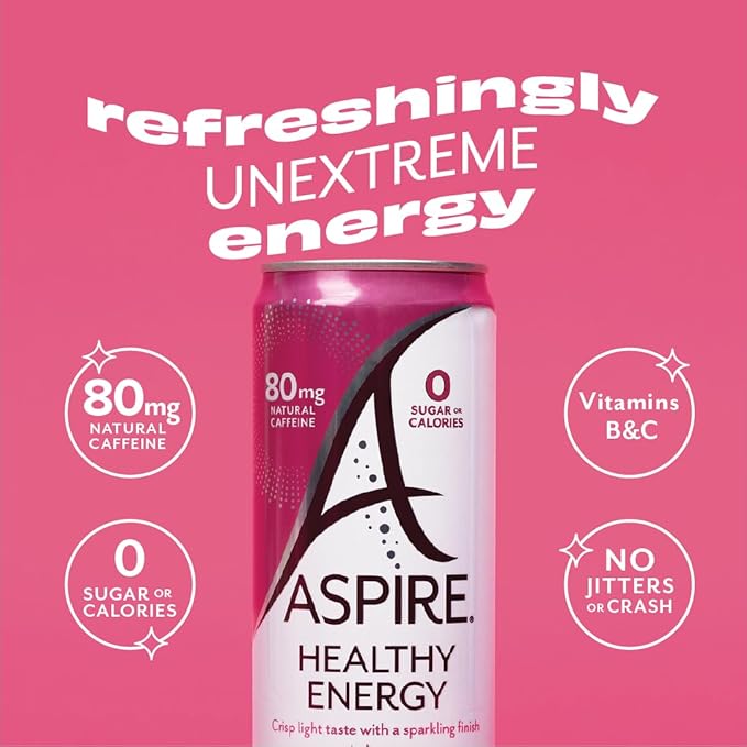 ASPIRE® Raspberry Acai 24 Pack - Sugar Free, Natural Caffeine Low Caffeine Sparkling Drink - Keto Friendly - Refreshing Sparkling Boost