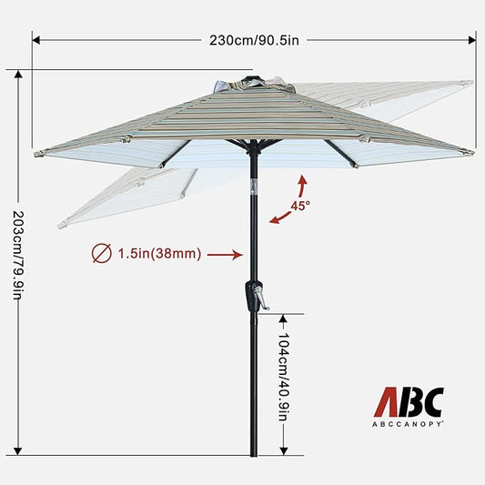 ABCCANOPY 7.5FT Outdoor Patio Umbrella, UV Protection Table Umbrella w/Crank for Easy Set Up, Suitable for Garden, Lawn, Deck & Backyard (Khaki Gray Stripe)