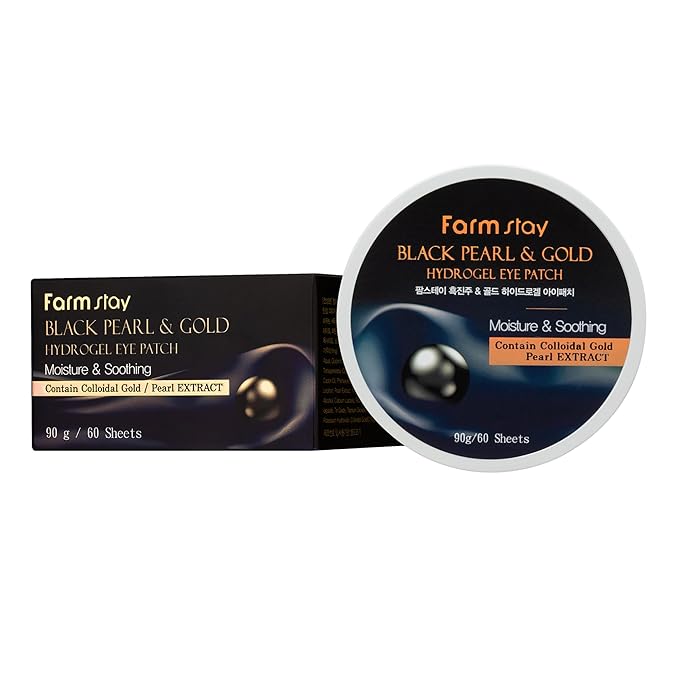 FARMSTAY Black Pearl and Gold Hydrogel Eye Patch - Under Eye Patches for Wrinkles - Brightening Under Eye Mask - With Soothing Pearl Extract - 60 pc
