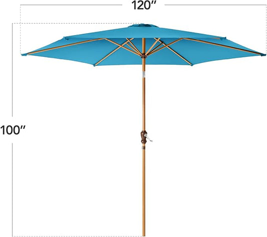 Best Choice Products 10ft Market Umbrella, Outdoor Sun Shade for Backyard, Deck, Poolside, Table w/Woodgrain Pattern, Easy Tilt & Crank - Sky Blue