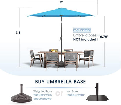 wikiwiki 9 FT Patio Umbrellas Outdoor Table Market Umbrella with Push Button Tilt/Crank, 8 Sturdy Ribs, Fade Resistant Waterproof POLYESTER DTY Canopy for Garden, Lawn, Deck, Backyard & Pool, Sky Blue