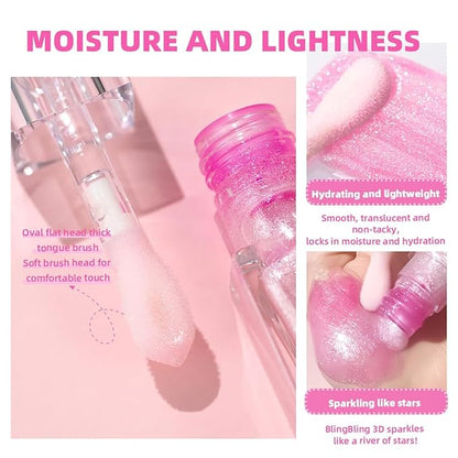 Magic Color Changing Lip Oil Ph, Glitter Lip Gloss, Upgraded Big Brush Head Moisturizing Lip Oil Long Lasting Nourishing Lip Glow Oil Non-Sticky Primer Lip Tint (# 01, 0.3 Oz)