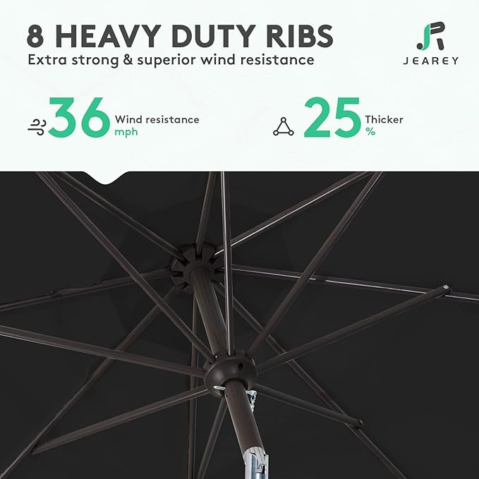 JEAREY 9FT Outdoor Patio Umbrella Outdoor Table Umbrella with Push Button Tilt and Crank, Market Umbrella 8 Sturdy Ribs UV Protection Waterproof for Garden, Deck, Backyard, Pool (Black)
