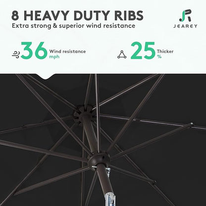 JEAREY 9FT Outdoor Patio Umbrella Outdoor Table Umbrella with Push Button Tilt and Crank, Market Umbrella 8 Sturdy Ribs UV Protection Waterproof for Garden, Deck, Backyard, Pool (Black)
