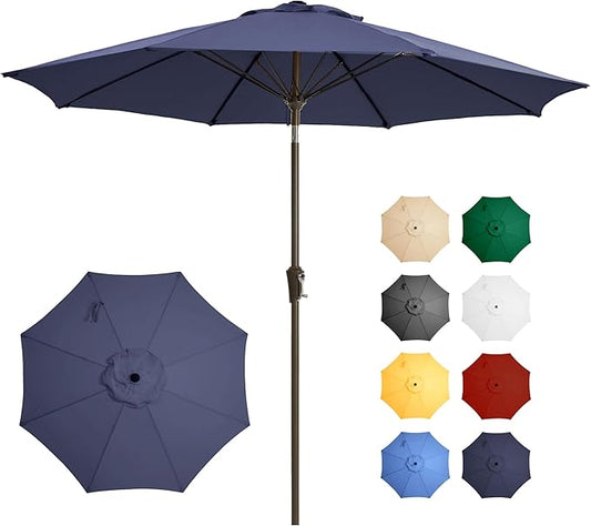 Ayge 9FT Large Outdoor Patio Umbrella Market Table Umbrella-UV Resistant, Easy Push Button Tilt and Crank, 8 Sturdy Fiberglass Ribs Heavy-Duty Pool Umbrella for Deck, Backyard,Garden