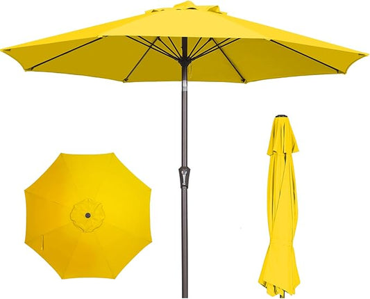 PatioKingdom 9FT Patio Outdoor Umbrella-UPF 50+ Sun Shade with Wind Vent, Push-Button Tilt & Smooth Crank Lift, Rust-Resistant Fiberglass Frame for Garden, Backyard,Yard