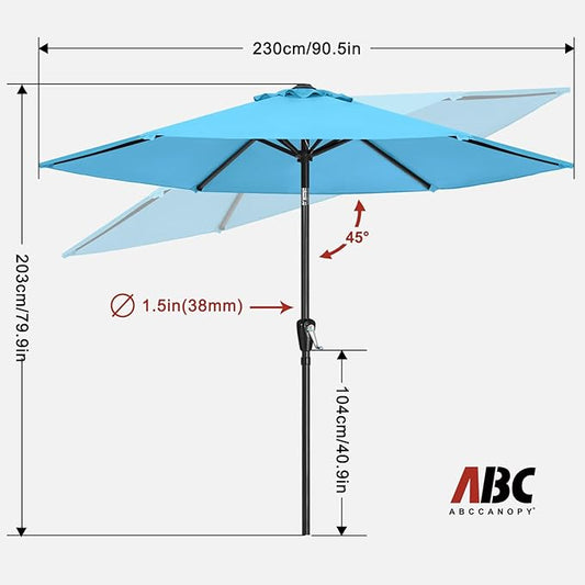 ABCCANOPY 7.5FT OutdoorPatio Umbrella, UV Protection Table Umbrella w/Crank for Easy Set Up, Suitable for Garden, Lawn, Deck & Backyard (Turquoise)
