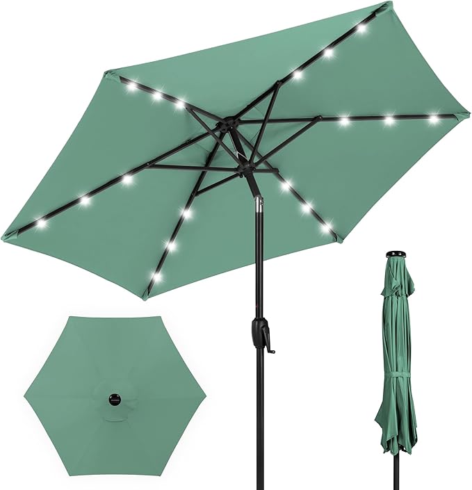 Best Choice Products 7.5ft Outdoor Solar Market Table Patio Umbrella for Deck, Pool w/Tilt, Crank, LED Lights - Seaglass