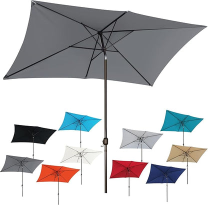 Blissun Rectangular Patio Umbrella, Table Market Umbrella with Tilt and Crank, Outdoor Umbrella for Garden, Deck, Backyard, Pool and Beach