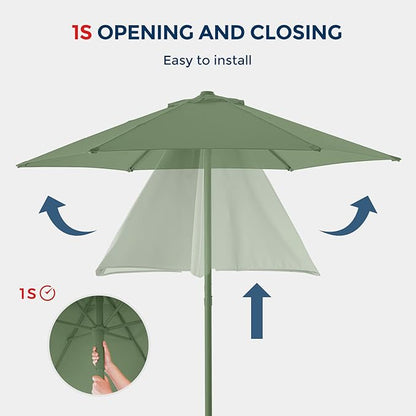 9ft Outdoor 1S Push-Up Patio Umbrella - Market Table Pool Deck Umbrella UPF50+ UV Protection with 6 Sturdy Ribs for Balcony, Garden, Lawn, Backyard (Morandi Green)