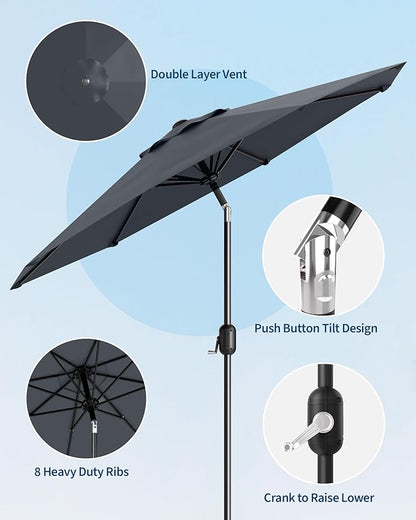 10FT Patio Umbrella Outdoor, Market Umbrella, Table Umbrella with Push Button Tilt and Crank, 8 Sturdy Ribs UV Protection Waterproof for Garden, Pool, Deck, Backyard (Grey)
