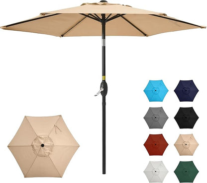 SUNVIVI OUTDOOR 7.5' Outdoor Patio Umbrella, Patio Umbrella, Market Umbrella, Metal Pole Umbrella with Push Button Tilt and Crank, 6 Ribs, Polyester Canopy