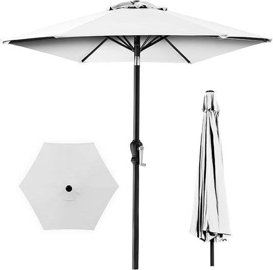 Best Choice Products 10ft Outdoor Steel Polyester Market Patio Umbrella w/Crank, Easy Push Button, Tilt, Table Compatible - White