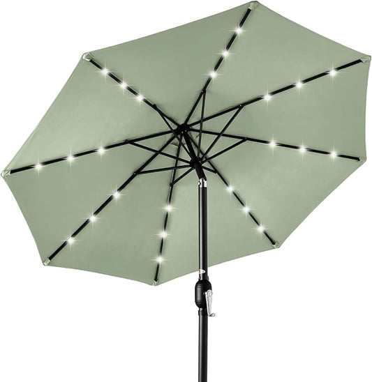 Best Choice Products 10ft Solar Polyester LED Lighted Patio Umbrella w/Tilt Adjustment and UV-Resistant Fabric - Sage Green