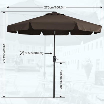 MASTERCANOPY Valance Patio Umbrella for Outdoor Table Market -8 Ribs (9FT, Brown)