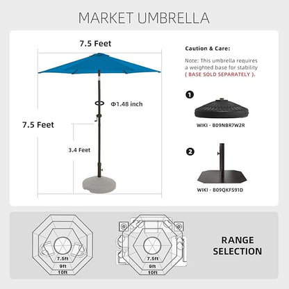 wikiwiki 7.5 FT Patio Umbrellas Outdoor Table Market Umbrella with Push Button Tilt/Crank, 6 Sturdy Ribs, Fade Resistant Waterproof POLYESTER DTY Canopy for Garden, Lawn, Deck, Backyard & Pool, Royal
