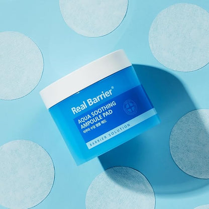 Real Barrier Aqua Soothing Ampoule Pad, 70 Pads, Cooling Soothing Facial Pad Mask for Redness Relief, Skin Barrier Repair Face Moisturizer with Hyaluronic Acid for Sensitive Dry Skin, Korean Skincare
