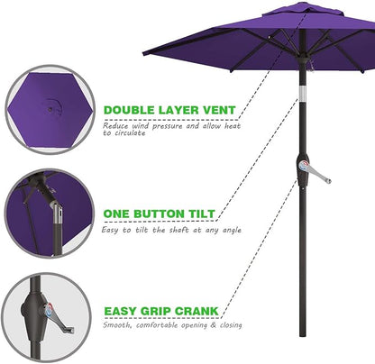 7.5FT Patio Umbrella Table Market Umbrella w/Tilt and Crank Heavy-Duty Round Outdoor Umbrellas for Garden, Deck, Backyard, Pool and Beach, Dark Purple
