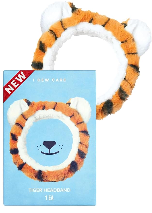 I DEW CARE Wash Off Face Mask Skin Care Set - Mini Scoops + Face Wash Headband - Tiger Headband Bundle