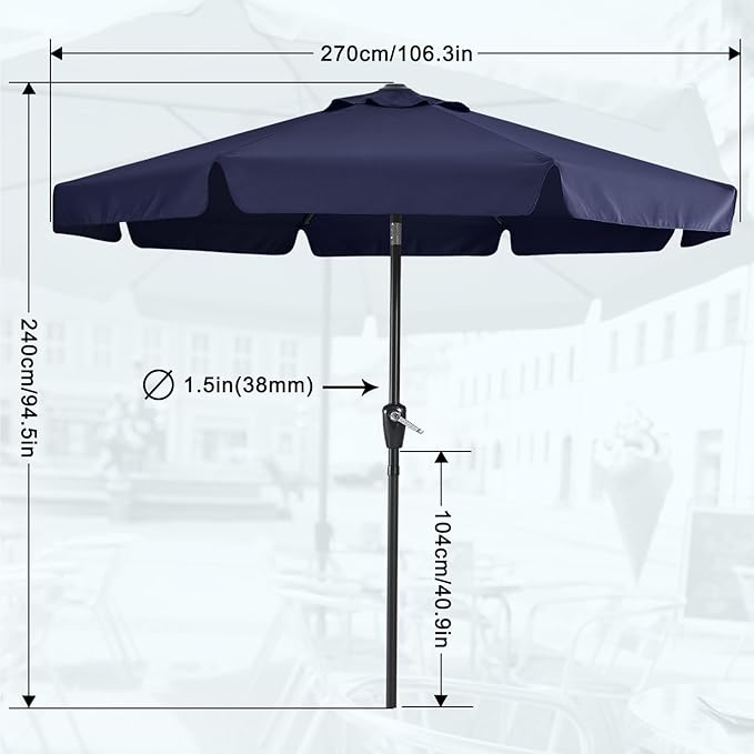 MASTERCANOPY Valance Patio Umbrella for Outdoor Table Market -8 Ribs (9ft, Navy Blue)