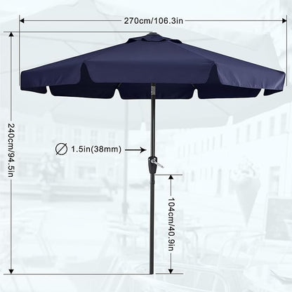 MASTERCANOPY Valance Patio Umbrella for Outdoor Table Market -8 Ribs (9ft, Navy Blue)