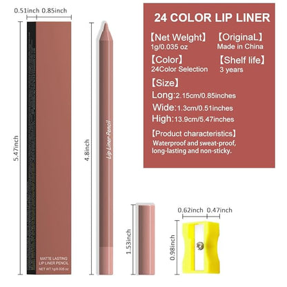 evpct 1Pcs Nude Brown Beige Matte Long Lasting Lip Liner Pencils Makeup for Shaping & Sculpting Lips, No Transfer Long Wear Waterproof Pigmented Lip Liner lipliners Crayon Lipstick Pencil Sharpener 3