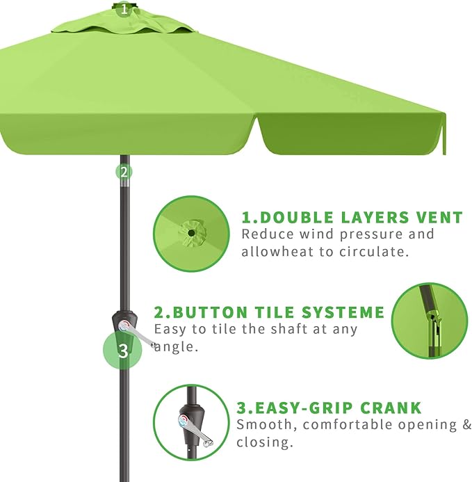 9FT Patio Umbrella Table Market Umbrella w/Tilt and Crank Outdoor Umbrellas for Garden, Deck, Backyard, Pool and Beach, Apple Green