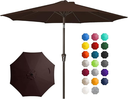 JEAREY 10FT Outdoor Patio Umbrella Outdoor Table Umbrella with Push Button Tilt and Crank, Market Umbrella 8 Sturdy Ribs UV Protection Waterproof for Pool, Garden (Brown)