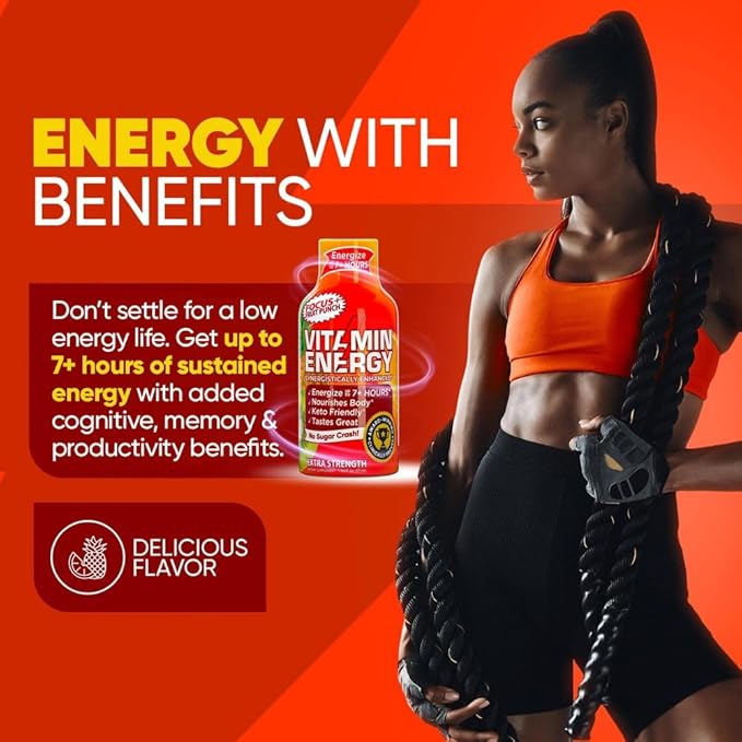 Vitamin Energy Immune+ Extra Strength Daily Energy Shot – Fruit Punch – 260mg Natural Caffeine, B-Vitamins, Green Tea, Citicoline – Immune & Focus Support – Zero Sugar, Vegan – 1.93 fl oz, 12-Pack