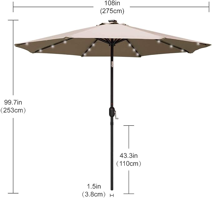 ABCCANOPY Durable Solar Led Patio Umbrellas with 32LED Lights 9FT (khaki)