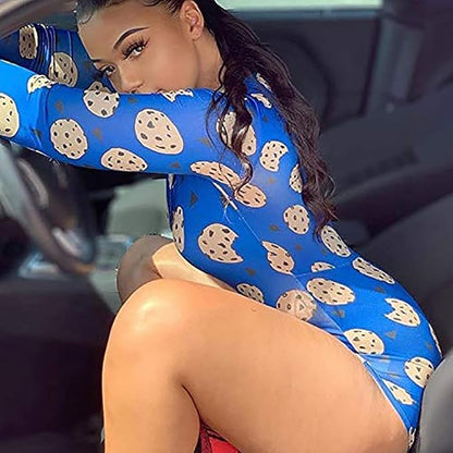 MissShorthair Onesies Women Sexy, Cute Onesie Pajamas for Women Long Sleeve Cookie Monster Large