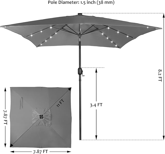 Blissun Rectangular Patio Umbrella, Table Market Umbrella with Tilt and Crank, Outdoor Umbrella for Garden, Deck, Backyard, Pool and Beach