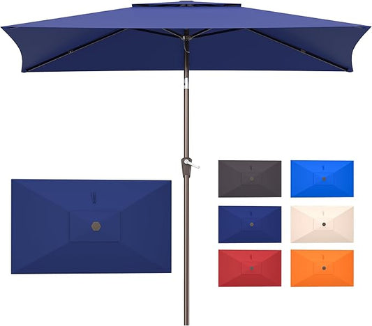 6.6x10ft Rectangular Patio Umbrella, 2 Tiers Outdoor Table Umbrellas with Push Button Tilt and Crank for Patio, Pool, Backyard, Deck, Picnic, Yard (Navy)