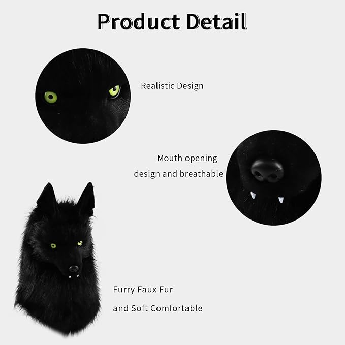 Furry Head Mask Animal Wolf Dog Plush Faux Fur Masks for Halloween Masquerade Cosplay Costume Props
