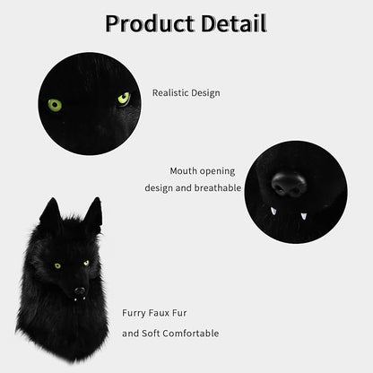 Furry Head Mask Animal Wolf Dog Plush Faux Fur Masks for Halloween Masquerade Cosplay Costume Props