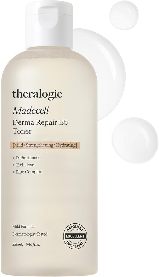 Madecell Derma Repair B5 Toner - Inner Skin Moisturizing & Soothing Essence Toner for Sensitive Skin with Dexpantenol & Madecassoside - Hypoallergenic, Vegan, Fragrance Free, 9.48 fl.oz.