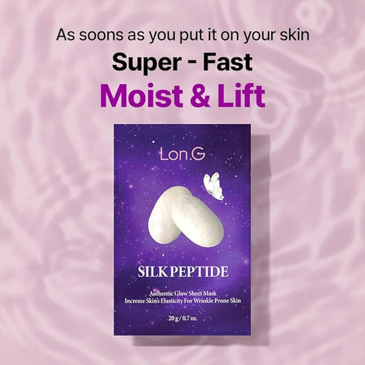 Silk Peptide Authentic Glow Sheet Mask, firming and lifting for dry skin, Korean glass skin and instant glow, and tightening, pore shrink, rejuvenate, easy & quick, Korean skincare, 10 sheets/0.7 oz