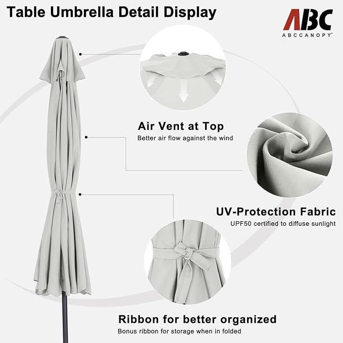 ABCCANOPY Patio Umbrella 10ft, Outdoor Table Umbrella with Push Button Tilt and Crank, 8 Ribs Umbrella for Patio Pool Garden Deck (Light Beige)