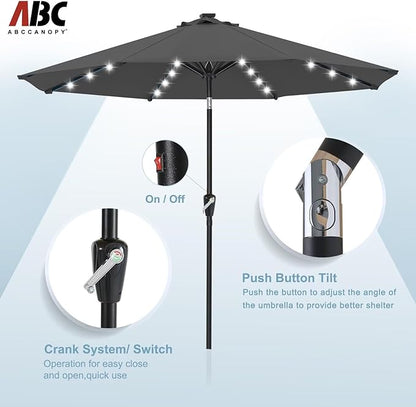 ABCCANOPY Durable Solar Led Patio Umbrellas with 32LED Lights 9FT (Dark Gray)