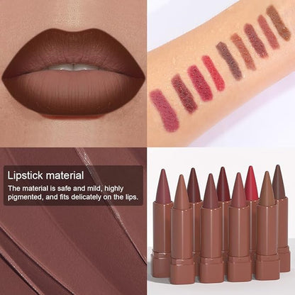 BINGBRUSH 2-in-1 Gradient Lip Liner & Lipstick Combo,Matte Longwear Waterproof Lip Pencil with Cone Tip,Smudge Proof Crayon for Flawless Ombre Contour,Women's Long Lasting Makeup Set (05#Dark Brown)