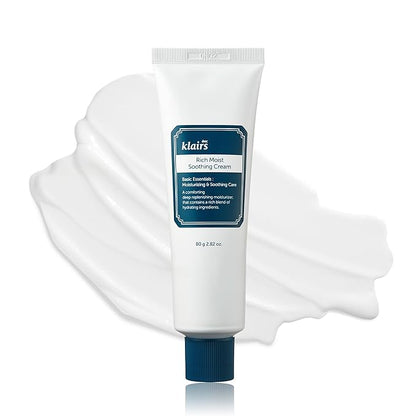 DearKlairs Rich Moist Soothing Cream 80ml, Repair Skin Barrier, Sensitive Skin, Hypoallergenic, Centella Asiatica, Ceramide, Moisturizer, Full Hydration, Non-sticky texture, Korean Moisturizer