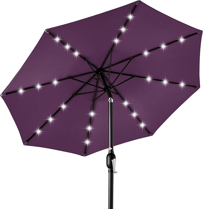 Best Choice Products 10ft Solar Polyester LED Lighted Patio Umbrella w/Tilt Adjustment and UV-Resistant Fabric - Amethyst Purple