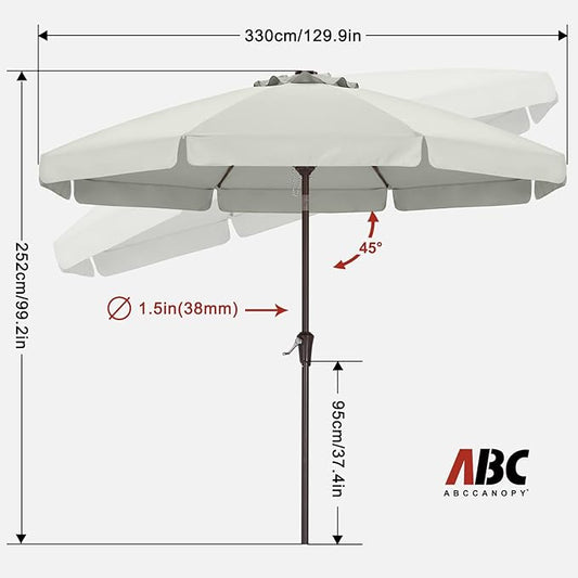 ABCCANOPY Patio Umbrella 11ft, Outdoor Table Umbrella with Push Button Tilt and Crank, 8 Ribs Umbrella for Patio Pool Garden Deck (Light Beige)