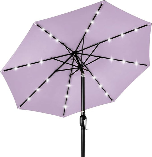 Best Choice Products 10ft Solar Polyester LED Lighted Patio Umbrella w/Tilt Adjustment and UV-Resistant Fabric - Lavender