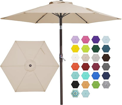 JEAREY 7.5FT Patio Umbrellas Outdoor Umbrella Table Market Umbrella with 6 Ribs,Tilt Button for Pool Deck Backyard Garden,Beige