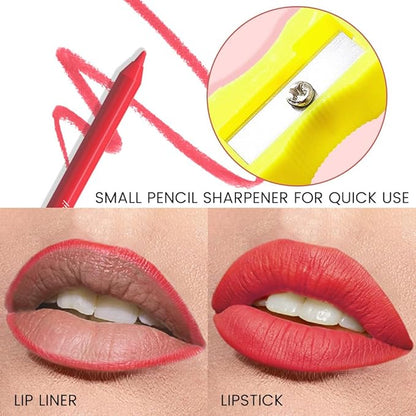 evpct 1Pcs Vermilion Red Matte Long Lasting Lip Liner Pencils Makeup for Shaping & Sculpting Lips, No Transfer Long Wear Waterproof Pigmented Lip Liner lipliners Crayon Lipstick Pencil Sharpener 17