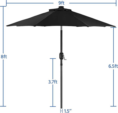 Yaheetech 9FT Solar Patio Umbrella Outdoor Table Market Umbrella w/8 Ribs and 32 LED Lights, Tilt & Crank & UV Protection for Backyard/Deck/Poolside, Black