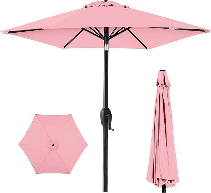 Best Choice Products 7.5ft Heavy-Duty Round Outdoor Market Table Patio Umbrella w/Steel Pole, Push Button Tilt, Easy Crank Lift - Carnation