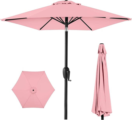 Best Choice Products 7.5ft Heavy-Duty Round Outdoor Market Table Patio Umbrella w/Steel Pole, Push Button Tilt, Easy Crank Lift - Carnation